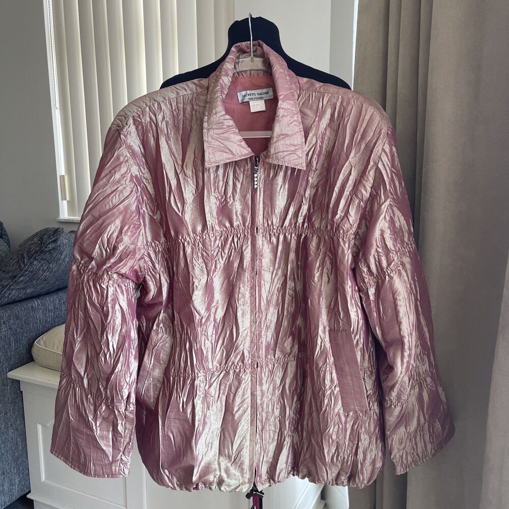 VTG Y2K Fancy Jackets Galore High Fashion Pink Gold Shimmer Crinkle Taffeta  XL